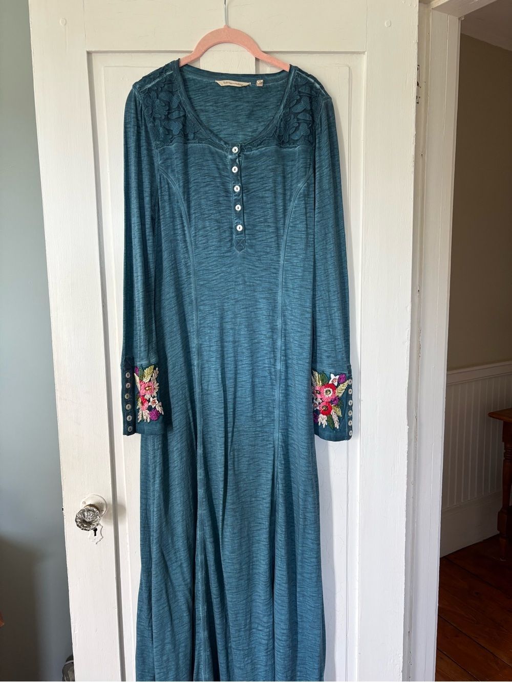 Soft Surroundings Embroidered Cuff Maxi Dress Small